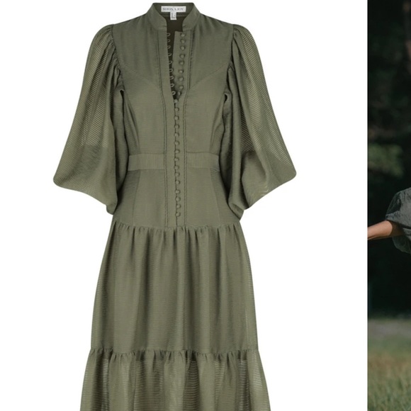 Never been worn . Shona Joy . High neck midi dress in khaki. Stunning dress . - Picture 2 of 5